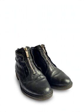 98 Black Leather Front-Zip Ankle Boots, Size 36